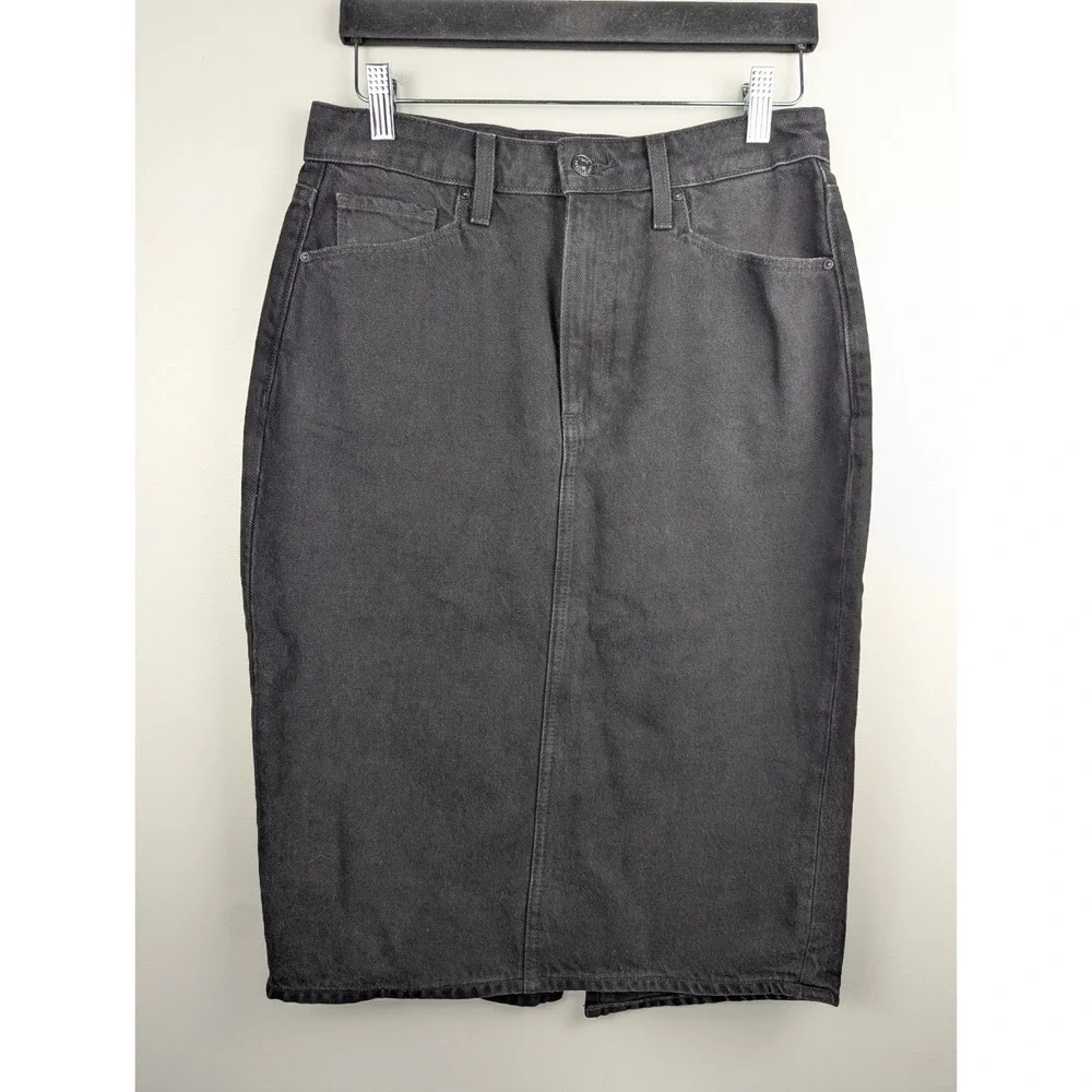 Paige Women's Denim Skirt 27 Black Wash Pencil‎ Midi with Slit Pockets Classic